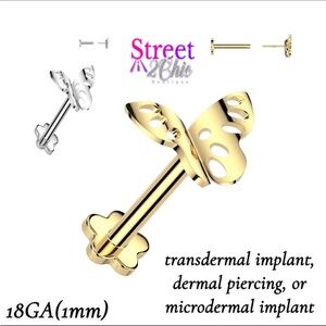 Street Chic Butterfly Dermal Piercing - Gold